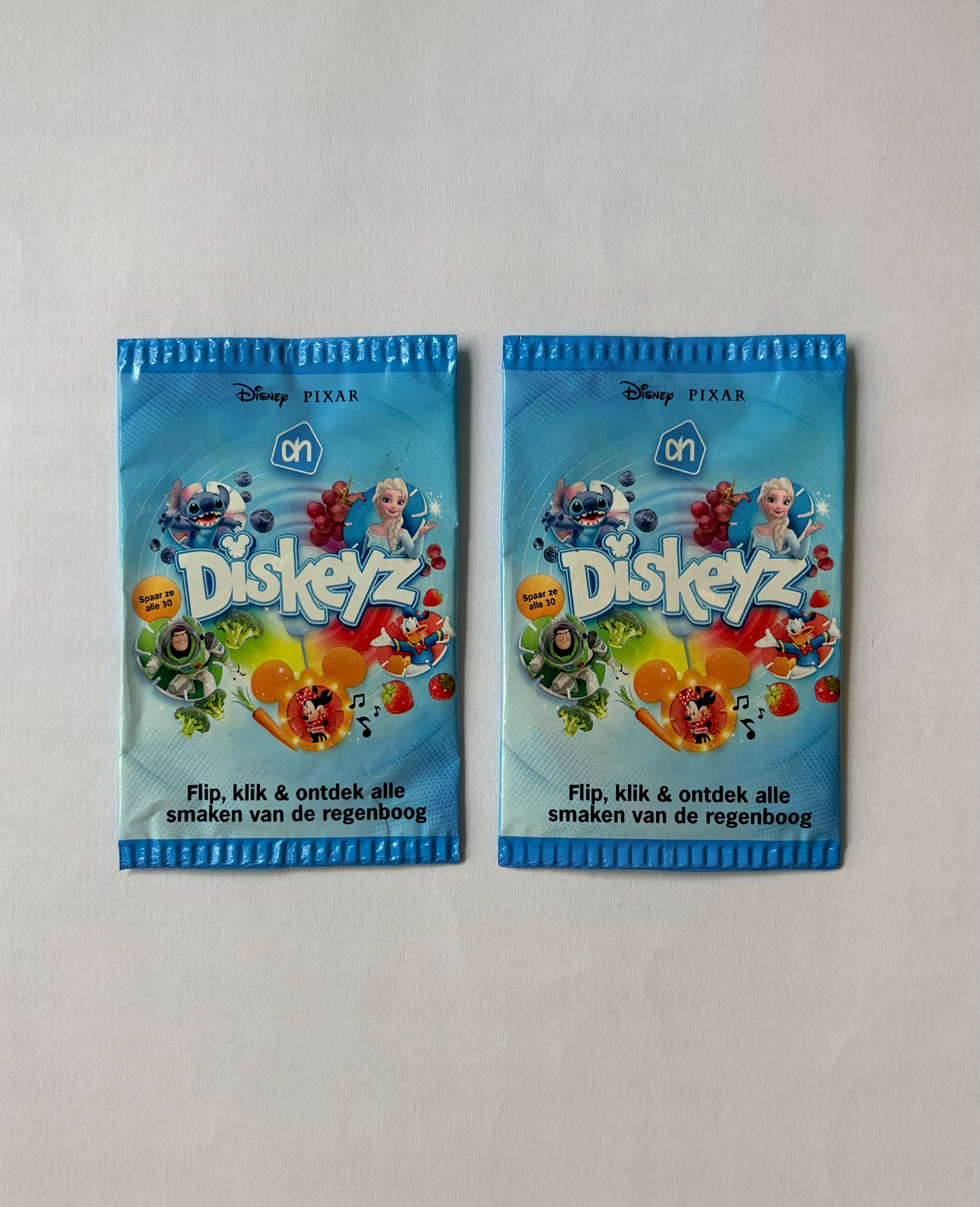 Voorbeeld van de collectie Diskeyz Albert Heijn Disney Pixar